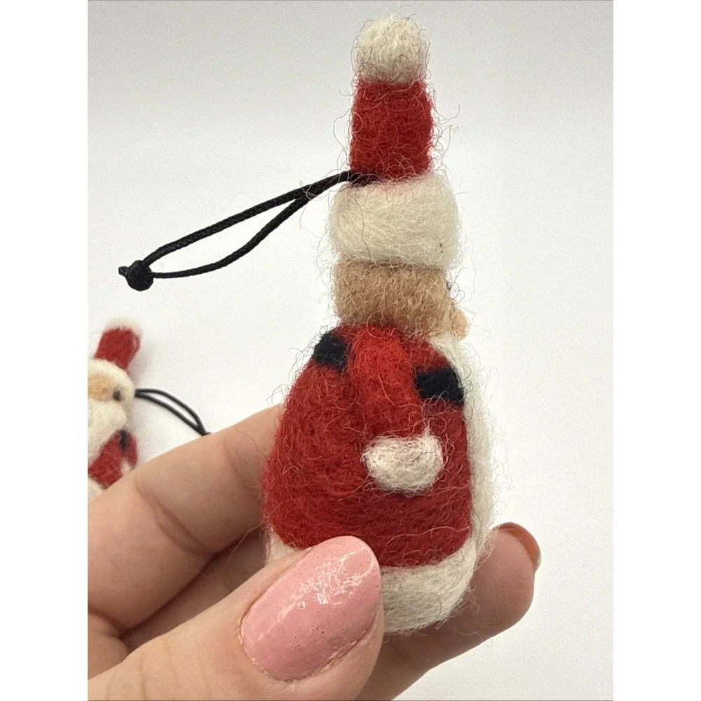 Lot of 2 Artisan Felt Santa Christmas Ornament 2.5